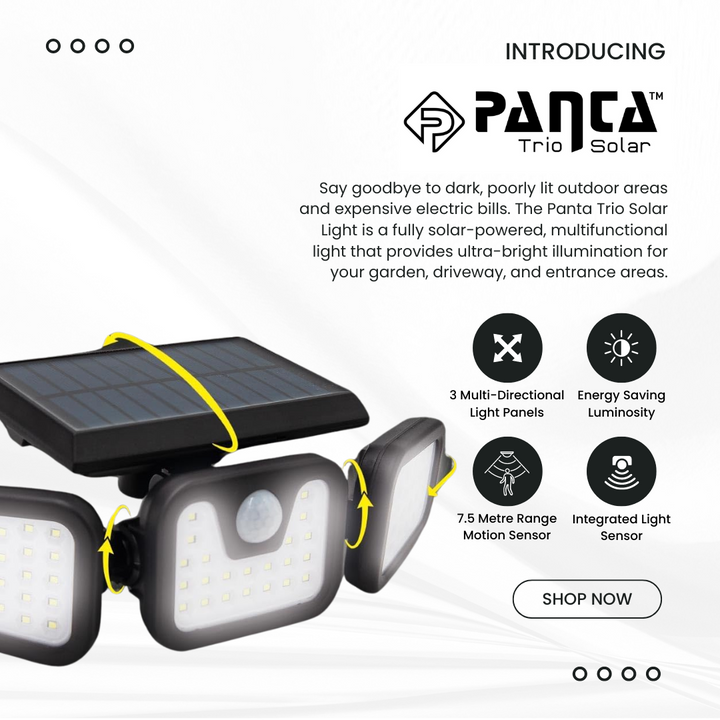 BowLift | Solar-Powered Outdoor Lights – Panta Trio with Motion Sensor for Garden & Security Lighting