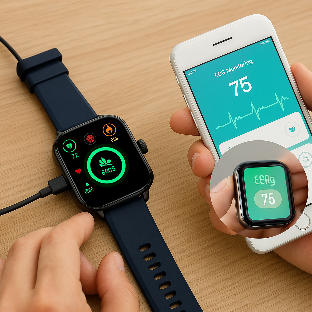 BowLift | Smartwatch for Health & Fitness – EKG, Blood Pressure, Heart Rate Measurement – Compatible with iOS & Android