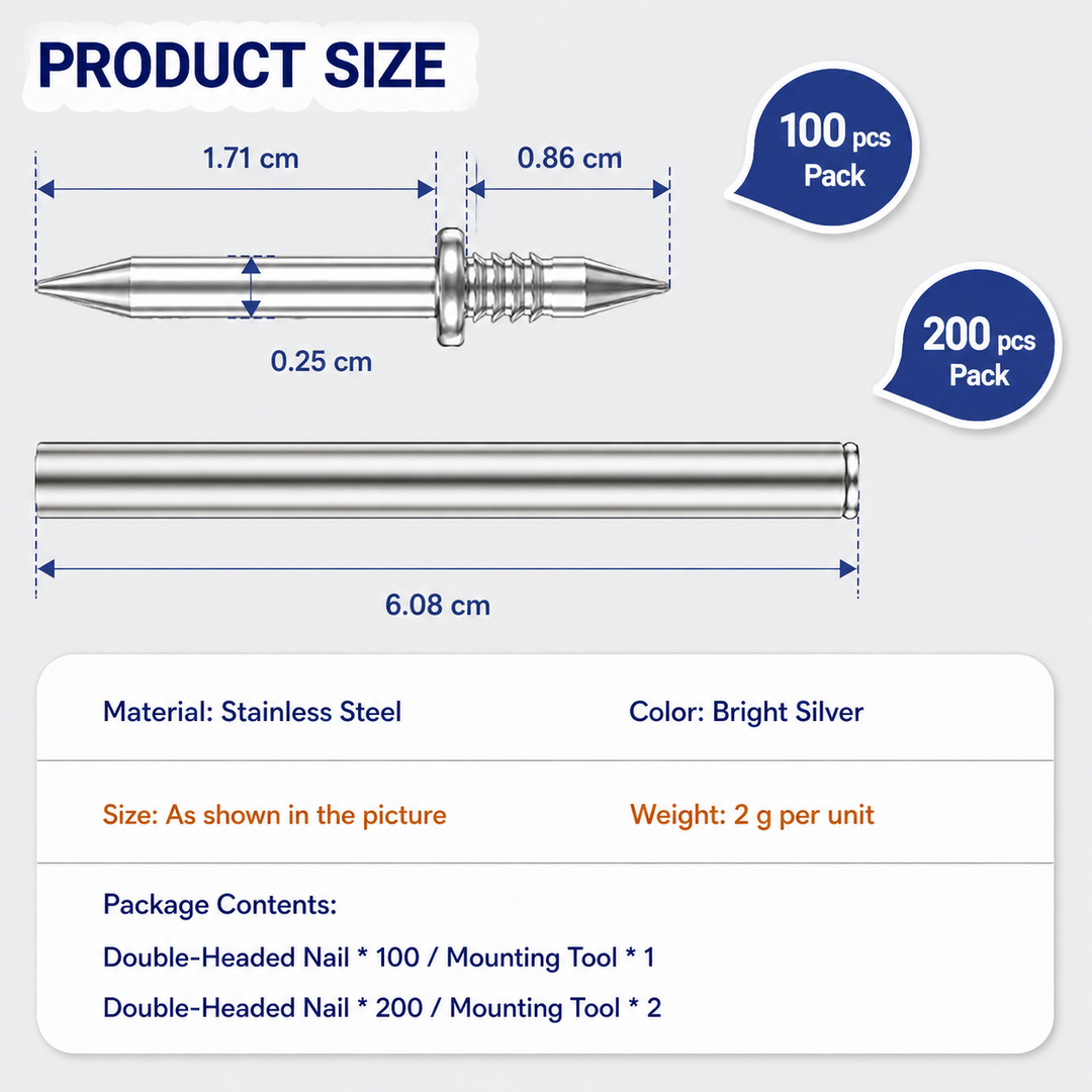 Skirting Board Nail Set – Double Head System 100 Pieces | Bowlift