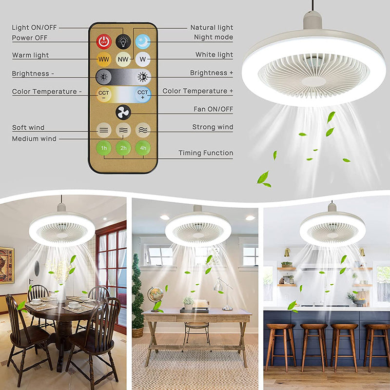 Energy-efficient Ceiling Fan with LED Light & Remote Control | SuitaBowlifte for Any Lamp Socket | Bowlift