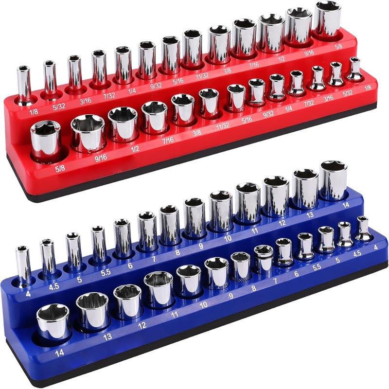 BowLift | 2-Piece 1/4-inch Magnetic Socket Organizers SAE & Metric Socket Holders for Tool Box, Tool Carts