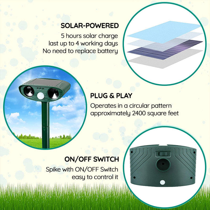BowLift | Solar Powered Ultrasonic Rabbit Repeller with Flashing Light – Effective Pest Control for Gardens and Yards