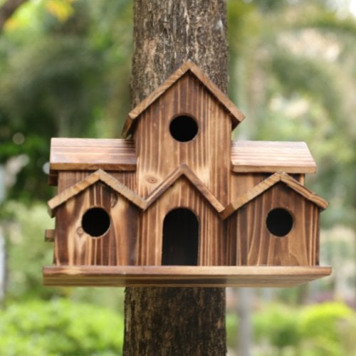 BowLift | SongbirdHaven Handmade Wooden Birdhouse with 6 Entrances for Your Garden