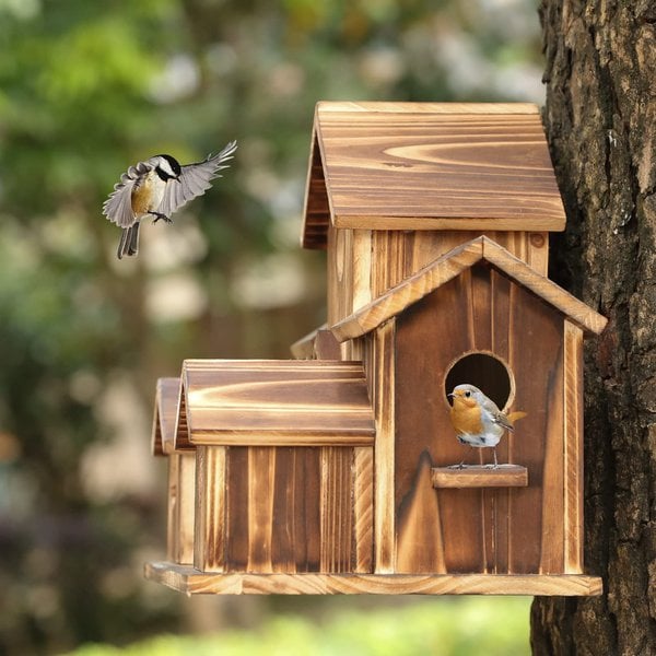 BowLift | SongbirdHaven Handmade Wooden Birdhouse with 6 Entrances for Your Garden
