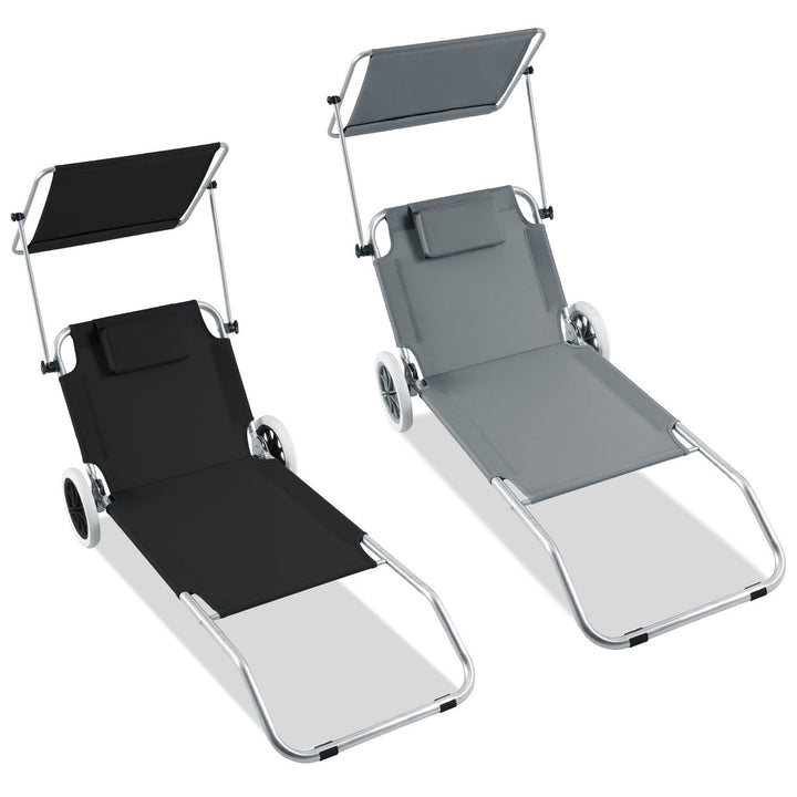 Sun lounger with wheels and sun canopy folding garden lounger | Bowlift