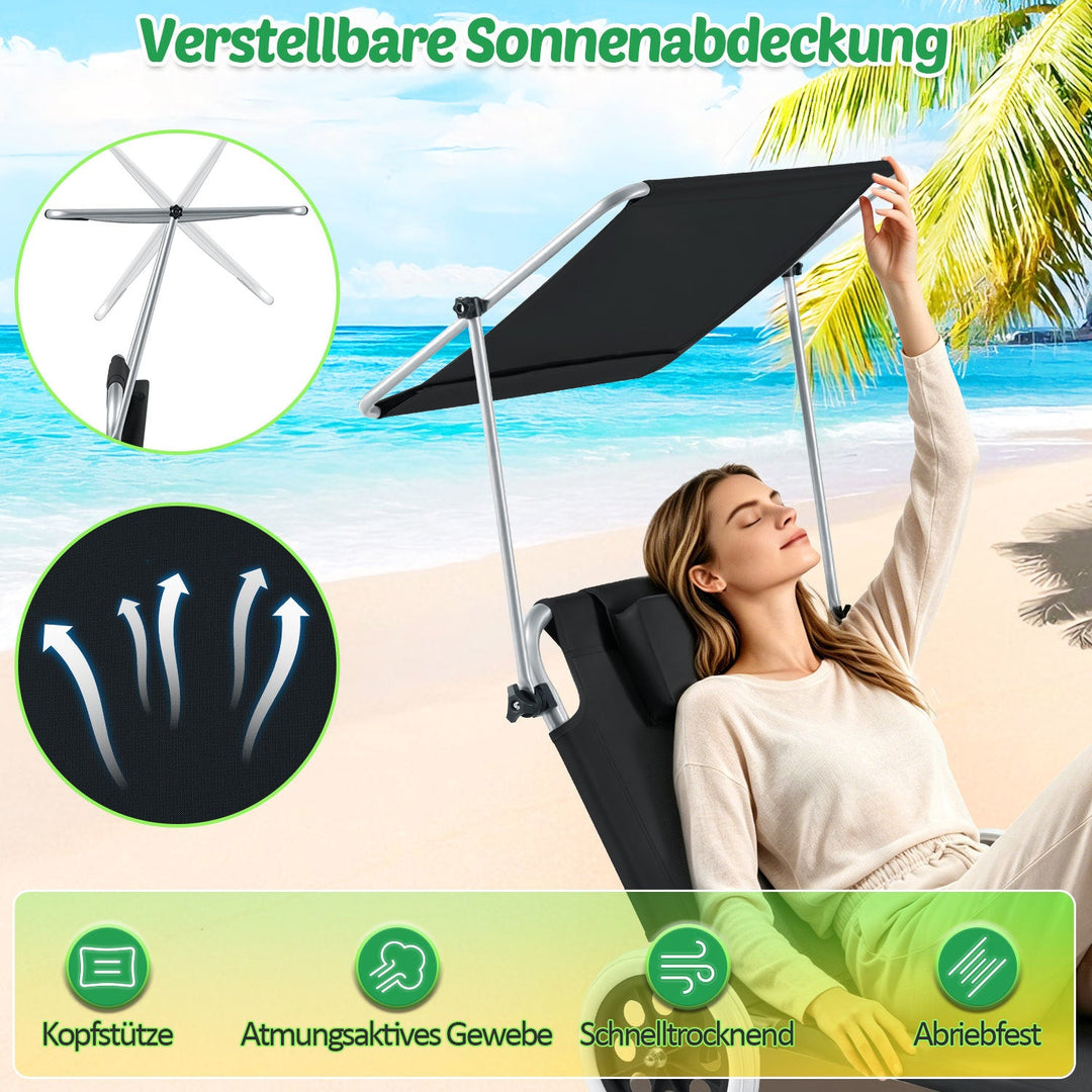 Sun lounger with wheels and sun canopy folding garden lounger | Bowlift