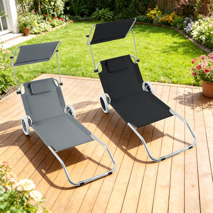 Sun lounger with wheels and sun canopy folding garden lounger | Bowlift