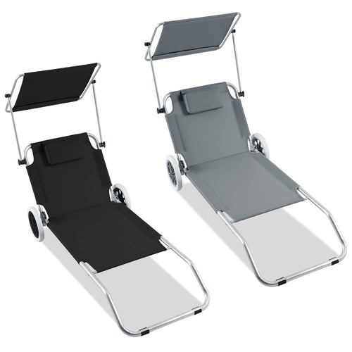 Sun lounger with wheels and sun canopy folding garden lounger | Bowlift