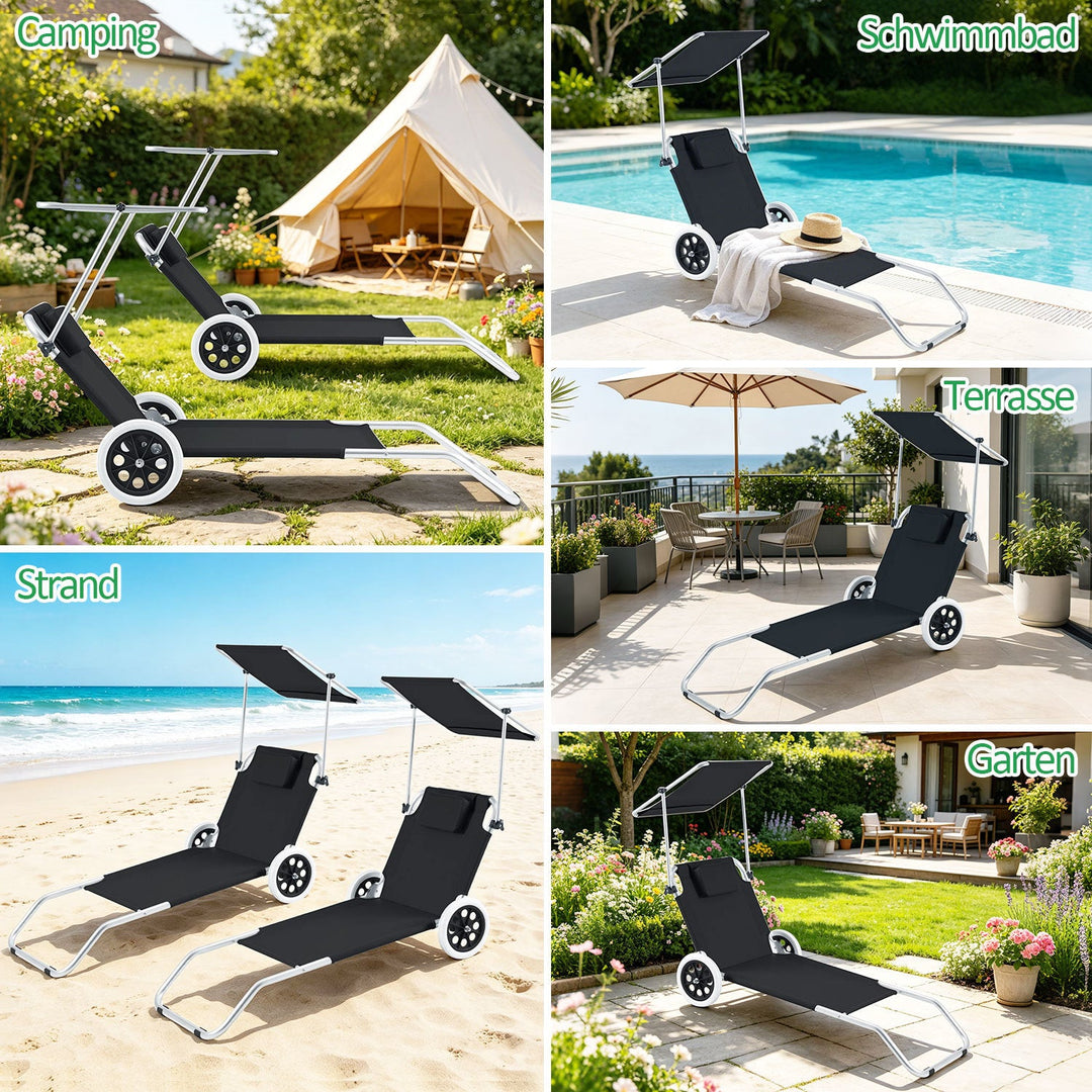 Sun lounger with wheels and sun canopy folding garden lounger | Bowlift