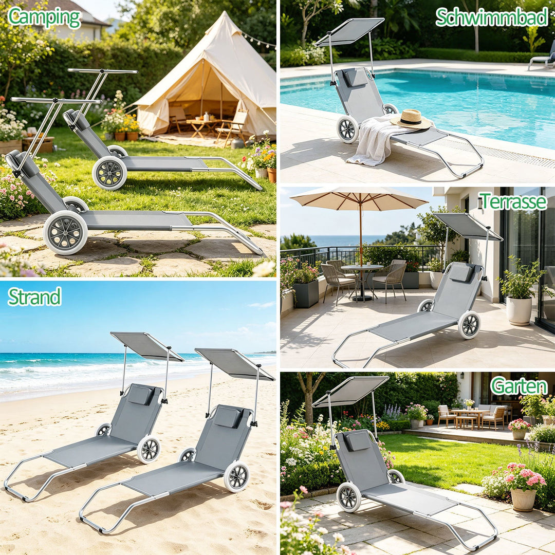 Sun lounger with wheels and sun canopy folding garden lounger | Bowlift