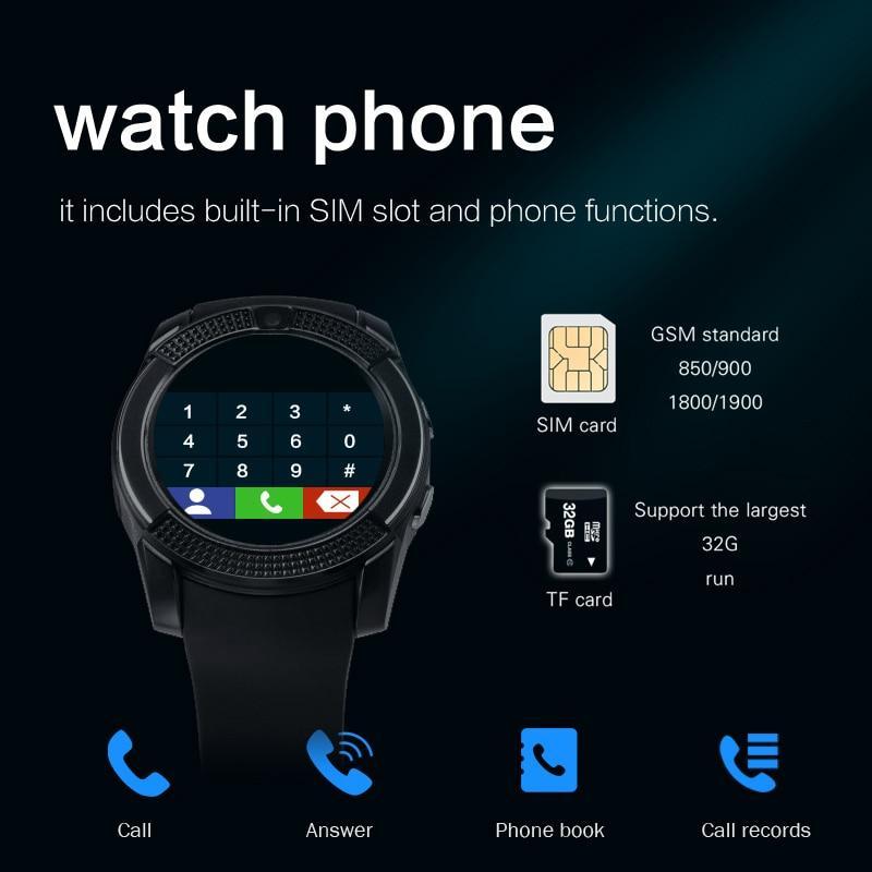 BowLift | Sport Men Smart Watch v8 sim card android camera rounded Answer Call Dial Call Smartwatch Heart Rate Fitness Tracker