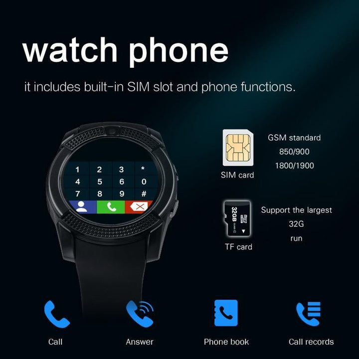 BowLift | Sport Men Smart Watch v8 sim card android camera rounded Answer Call Dial Call Smartwatch Heart Rate Fitness Tracker