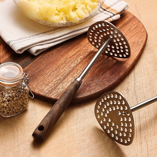 PureGrip Potato Masher Stainless Steel 304 With Wooden Handle | Bowlift
