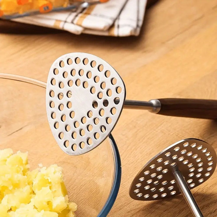 PureGrip Potato Masher Stainless Steel 304 With Wooden Handle | Bowlift
