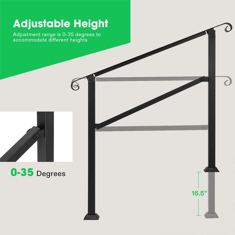 BowLift | Wrought Iron 3 Step Outdoor Stair Handrail, Step Safety Non-Slip Stair Handrail, Suitable For Garden Courtyard