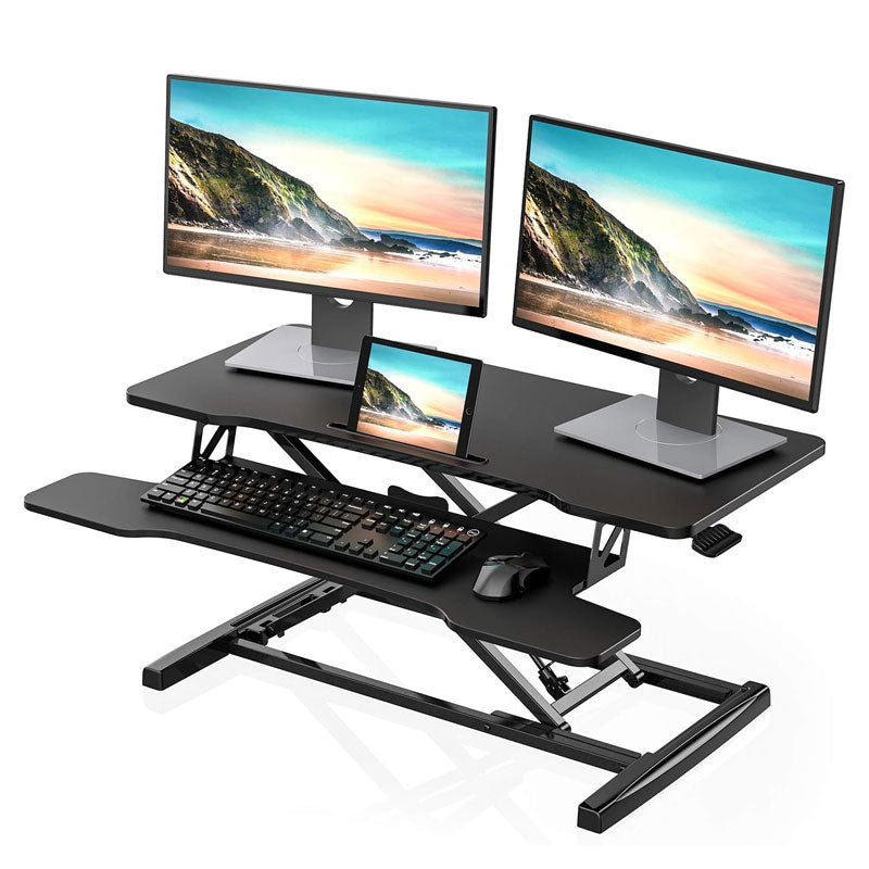 BowLift | Height Adjustable Standing Desk, Standing Desk Desktop Workstation For Laptop Dual Monitor Stand Black