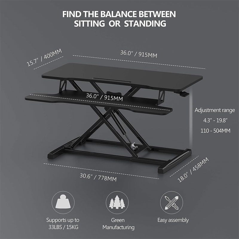BowLift | Height Adjustable Standing Desk, Standing Desk Desktop Workstation For Laptop Dual Monitor Stand Black