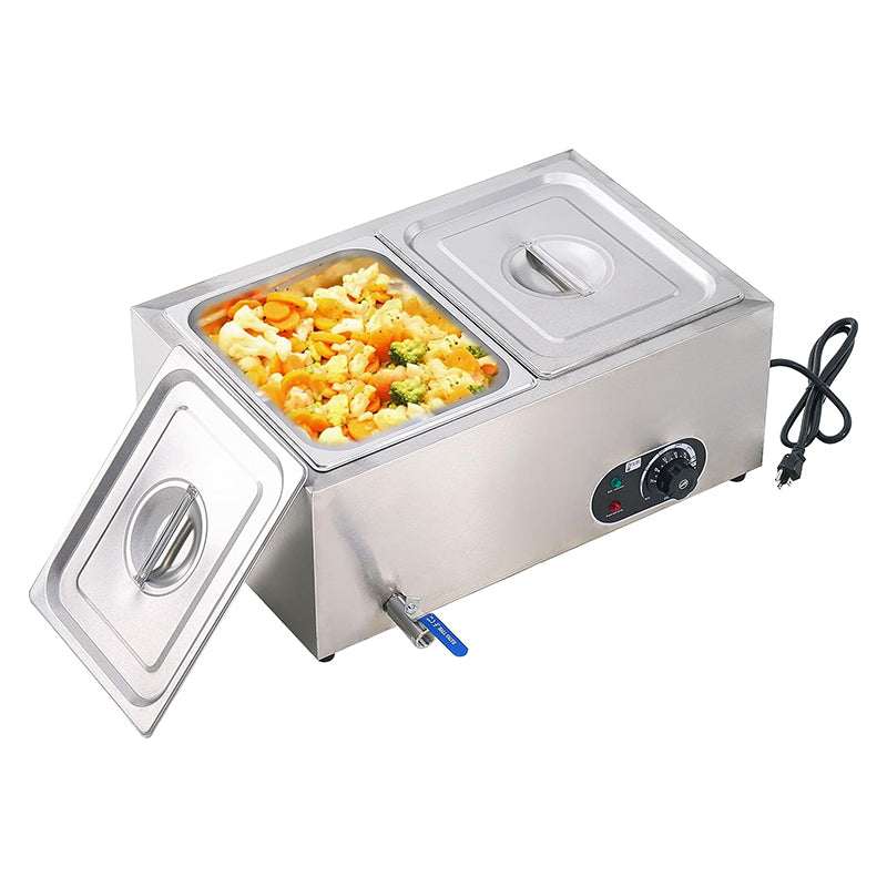 BowLift | 2-Pan 23Qt Stainless Steel Food Warmer 1200W Electric Steam Table Commercial Food Warmer Buffet  for Parties Catering and Restaurants