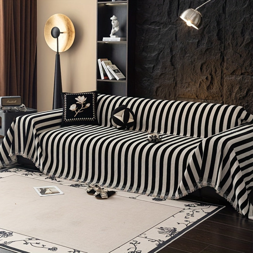 BowLift | Striped Chenille Black White Sofa Cover