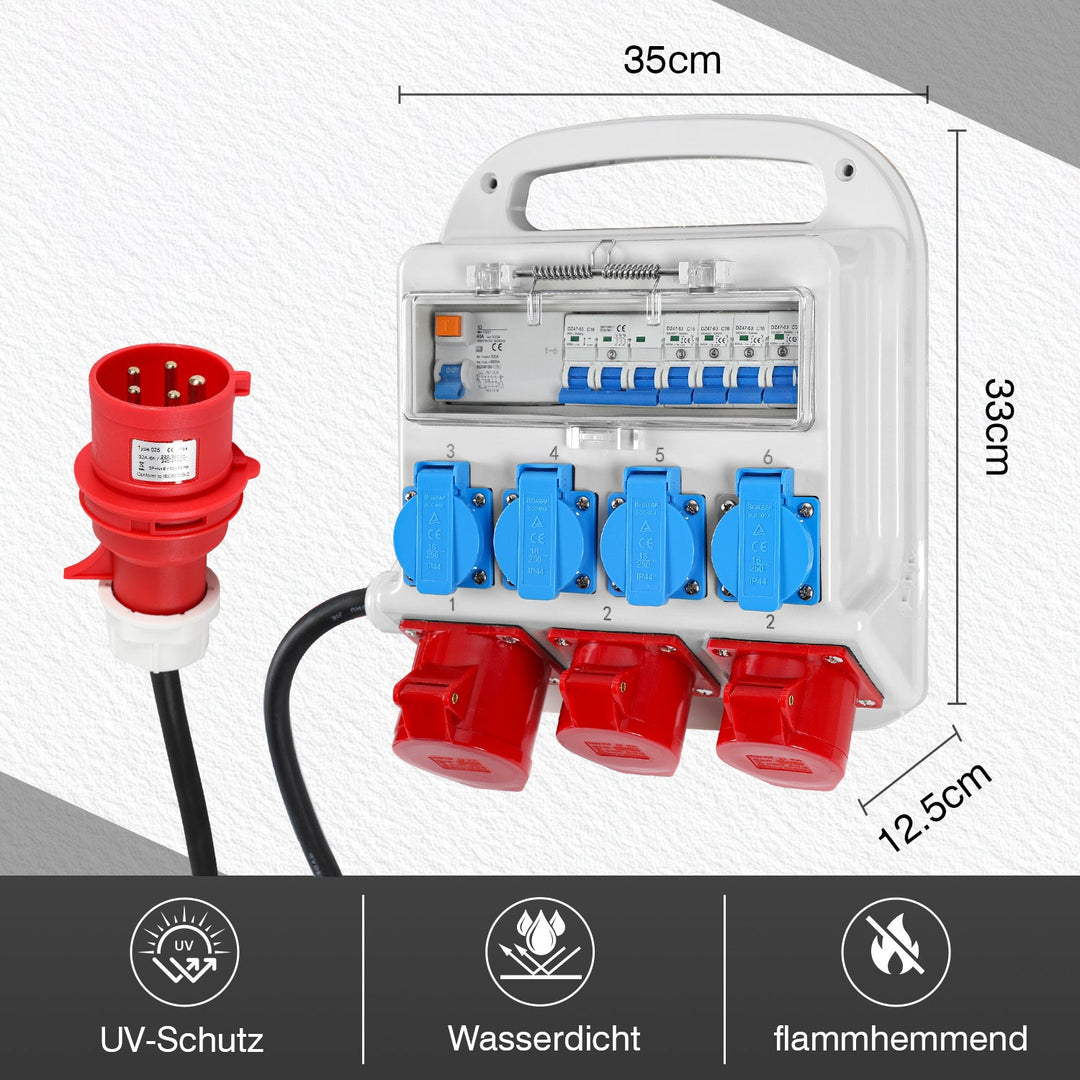 Power distributor RCD 2 x CEE 400V/16A + 4 x 230V Schuko 5 pole | Bowlift