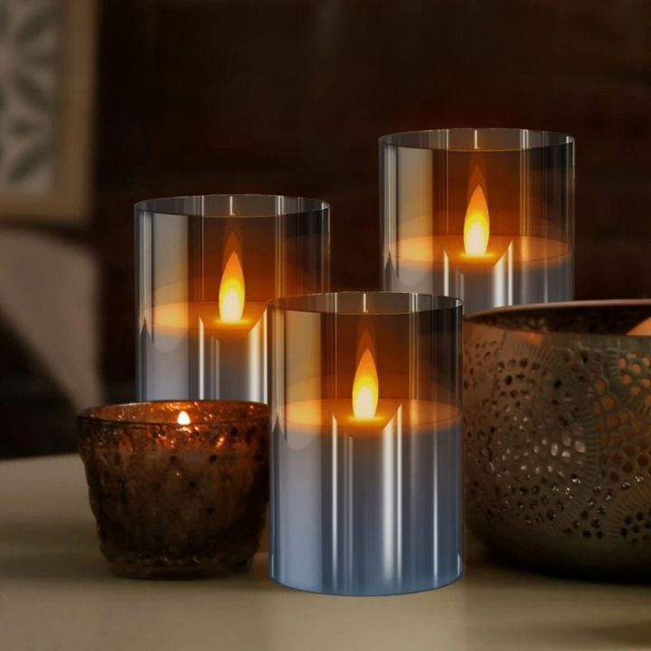 BowLift | LED Candle Holders with Remote Control, Warm Flickering Flameless Light – Set of 3 Pieces, Adjustable Brightness and Timer