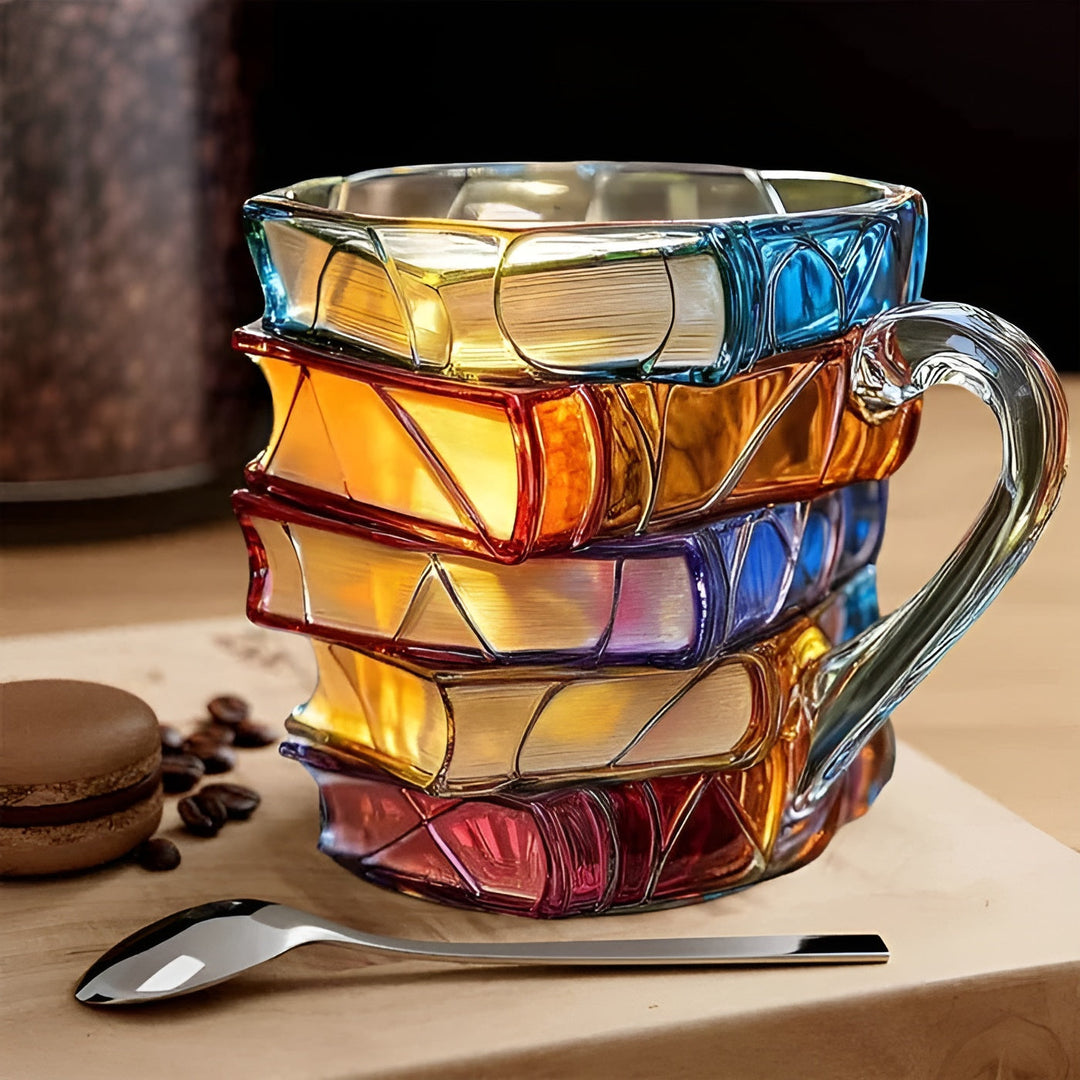 Glass Coffee Cup 350 ml – Handcrafted with 3D Book Pattern | High-Quality Glass for Coffee, Tea, and Stylish TaBowlifte Decor | Bowlift