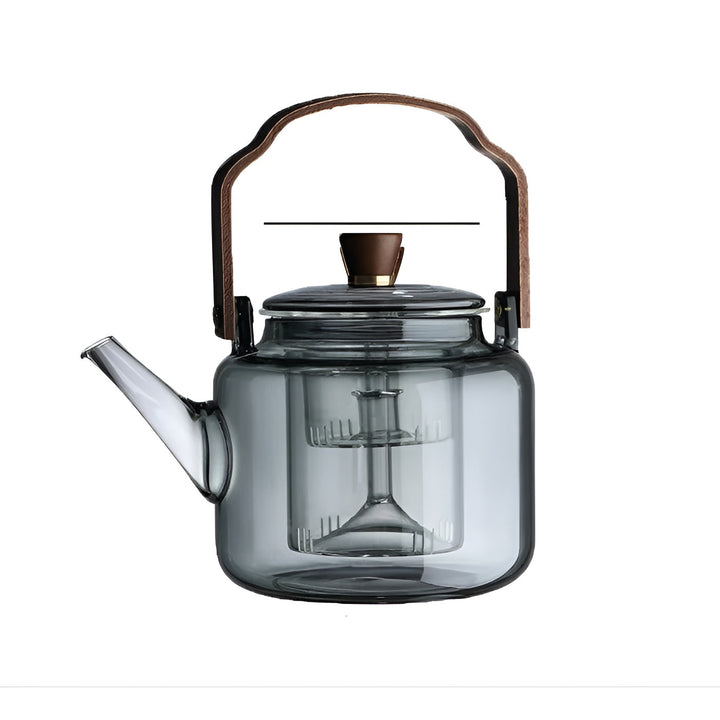 Glass Teapot with Wooden Lid and Strainer – Elegant Design | 1.2 L Smoke Glass for Stylish Tea Enjoyment | Bowlift