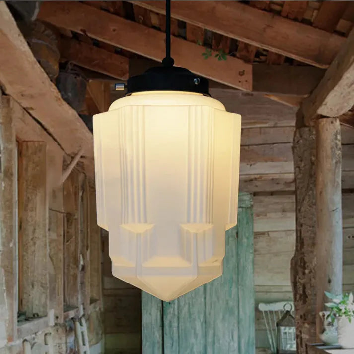 Vintage Geometric Hanging Lamp made of Matte Glass – Retro Pendant Light for Dining Room | Bowlift