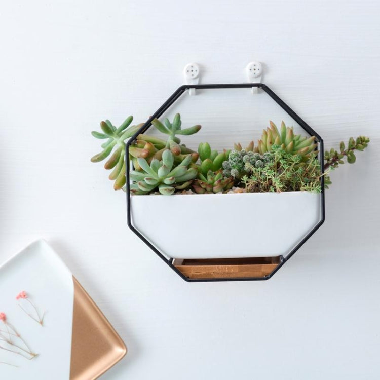 BowLift | Simple octagonal geometric wall hanging table succulent plate bamboo support iron frame flower pot (black)