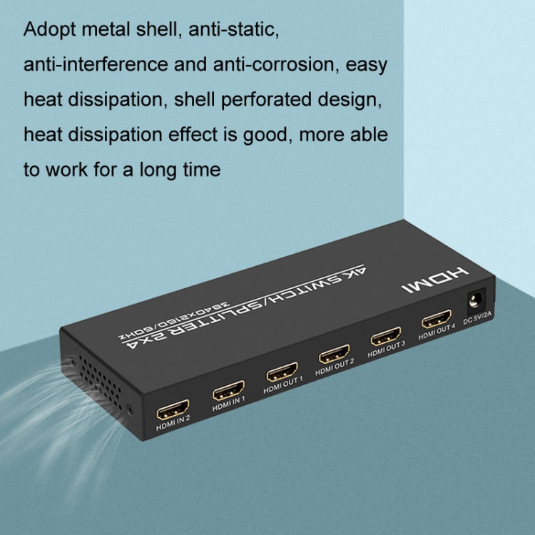 BowLift | FJGEAR FJ-4K204 2 In 4 Out HD 4K Audio HDMI Switch Distributor, Plug Type: US Plug