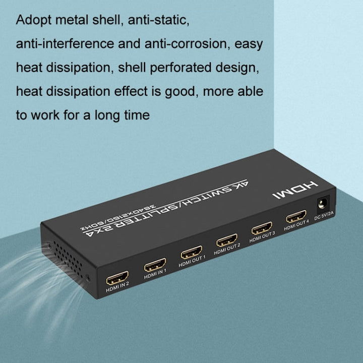 BowLift | FJGEAR FJ-4K204 2 In 4 Out HD 4K Audio HDMI Switch Distributor, Plug Type: US Plug