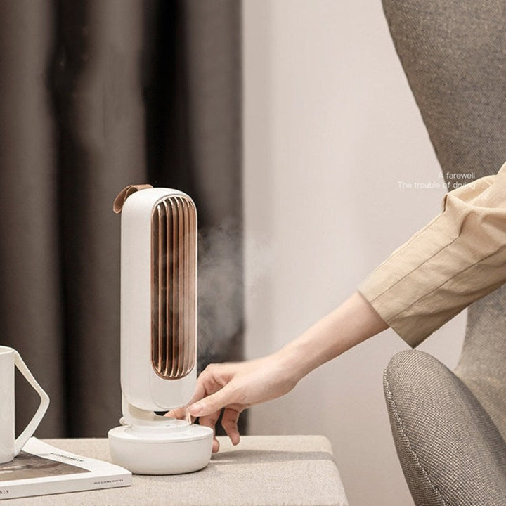 Retro Humidification Tower Fan USB Leafless Fan Water Cooling Spray Humidification Desktop Fan Cooler(White) | Bowlift