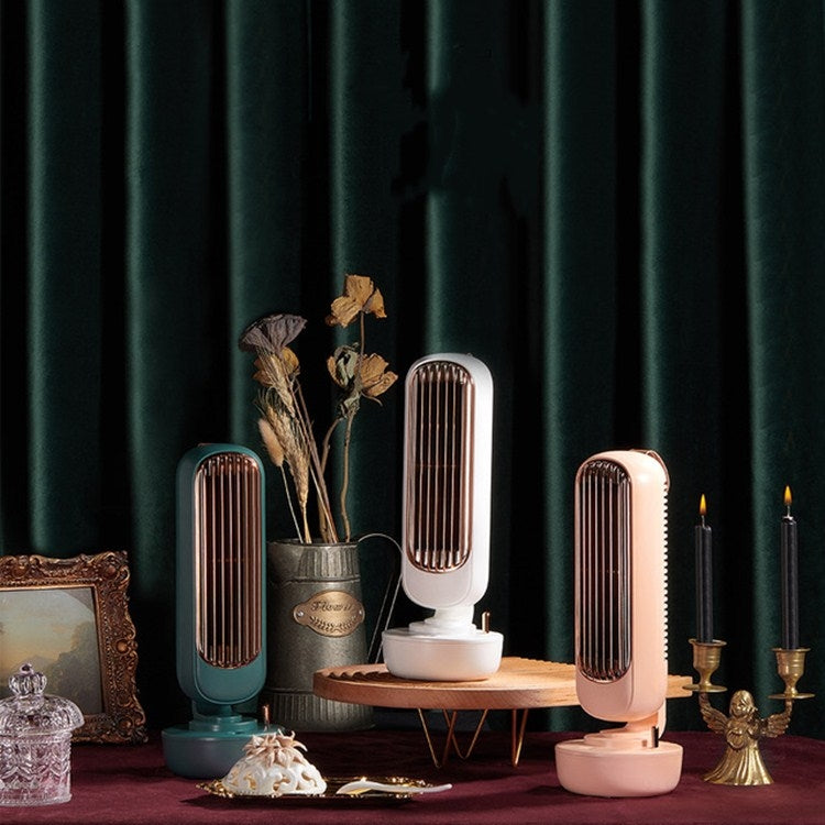 Retro Humidification Tower Fan USB Leafless Fan Water Cooling Spray Humidification Desktop Fan Cooler(White) | Bowlift