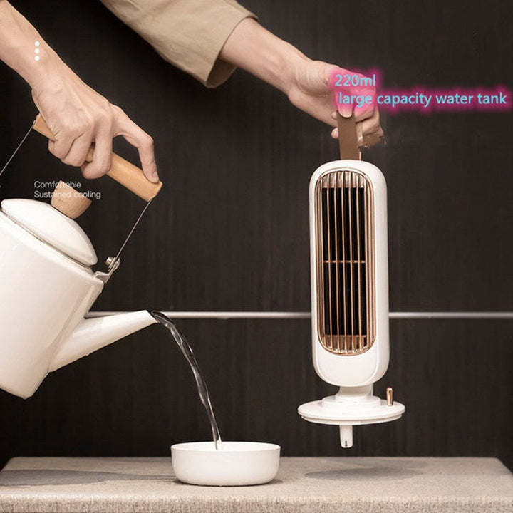 Retro Humidification Tower Fan USB Leafless Fan Water Cooling Spray Humidification Desktop Fan Cooler(White) | Bowlift