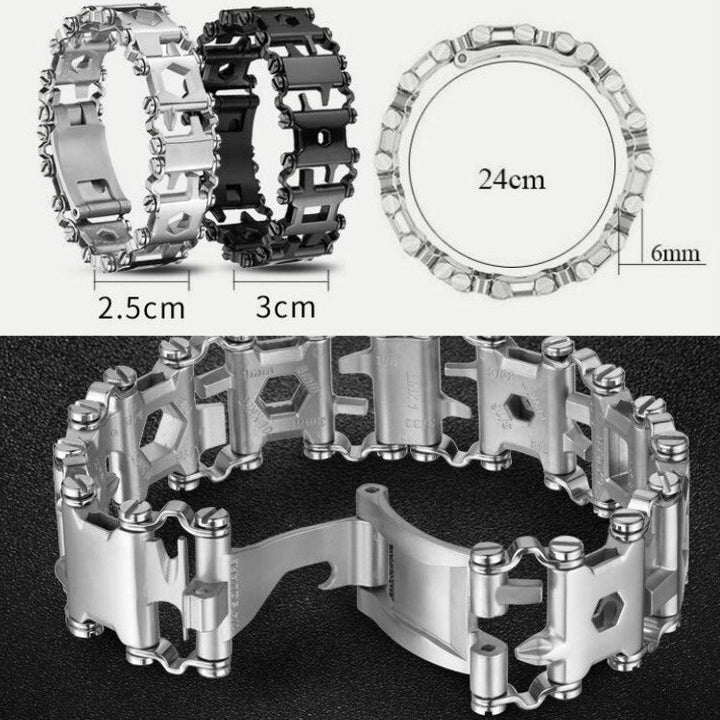 BowLift | Multifunctional Stainless Steel Outdoor Survival Tool Bracelet for Men (316L Width Silver)