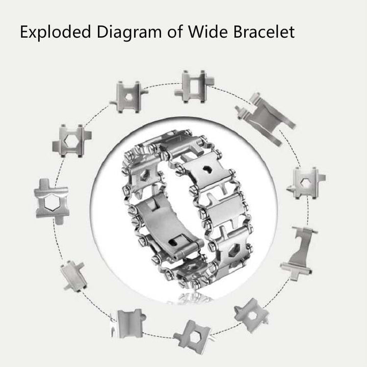 BowLift | Multifunctional Stainless Steel Outdoor Survival Tool Bracelet for Men (316L Width Silver)