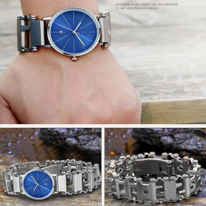 BowLift | Multifunctional Stainless Steel Outdoor Survival Tool Bracelet for Men (316L Width Silver)