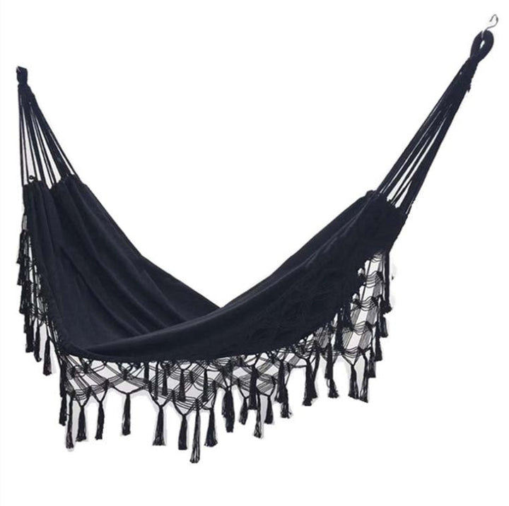 BowLift | Tassel Hammock Double Canvas Hammock Outdoor Indoor Photography Props, Specification: 200x150cm Black