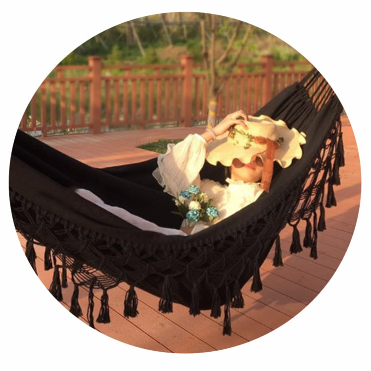 BowLift | Tassel Hammock Double Canvas Hammock Outdoor Indoor Photography Props, Specification: 200x150cm Black