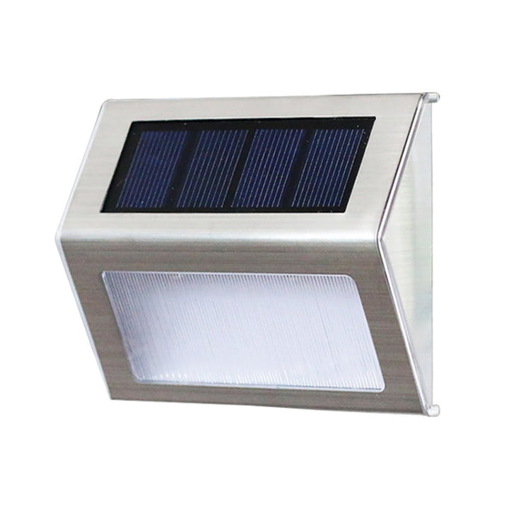 BowLift | 2PCS Solar Stainless Steel 3 LED Stair Wall Lamp Outdoor Garden Fence Light (White Light)