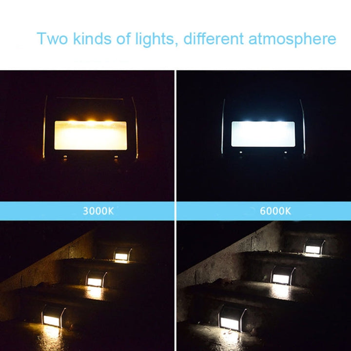 BowLift | 2PCS Solar Stainless Steel 3 LED Stair Wall Lamp Outdoor Garden Fence Light (White Light)