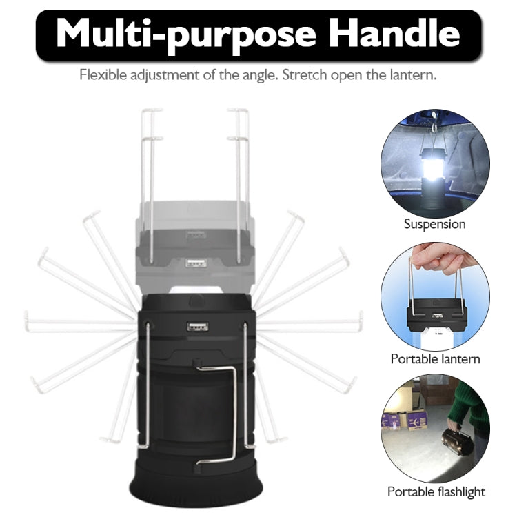 BowLift | LED Tent Light Solar Rechargeable Camping Lamp Expandable Multifunctional Lantern, Supports USB Output, EU Plug (Blue)