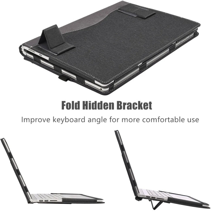 BowLift | For Samsung Galaxy Book 4 360 15.6 Inch Leather Laptop Anti-Fall Protective Case with Stand (Black)