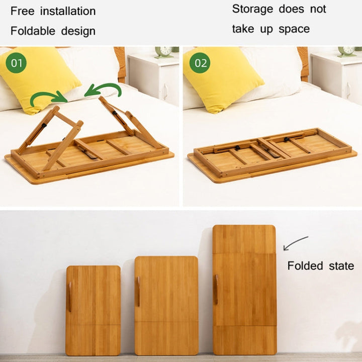 BowLift | 741ZDDNZ Bed Use Foldable Height Adjustable Laptop Desk Dormitory Study Desk, Specification: Classic Tea Color 88cm Thick Bamboo