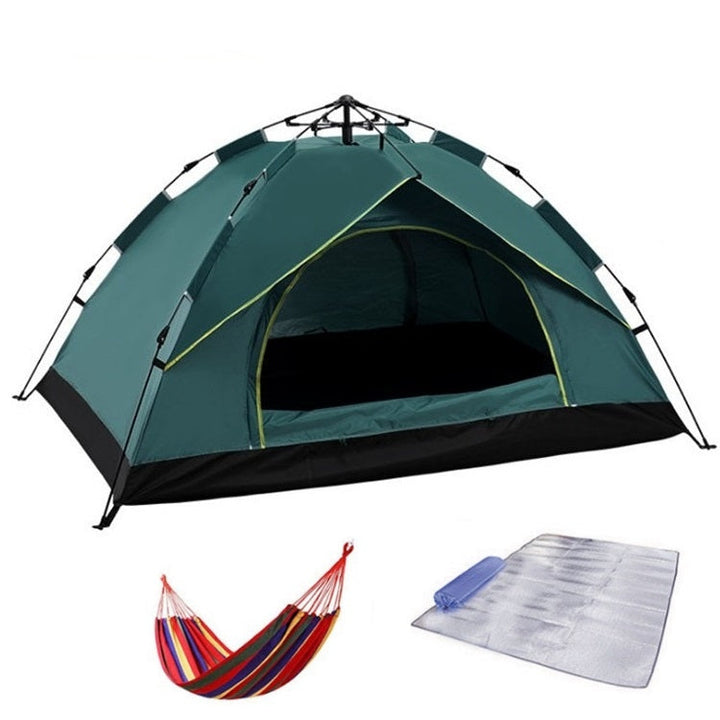 BowLift | TC-014 Outdoor Beach Travel Camping Automatic Spring Multi-Person Tent For 3-4 Persons (Green+Mat+Hammock)