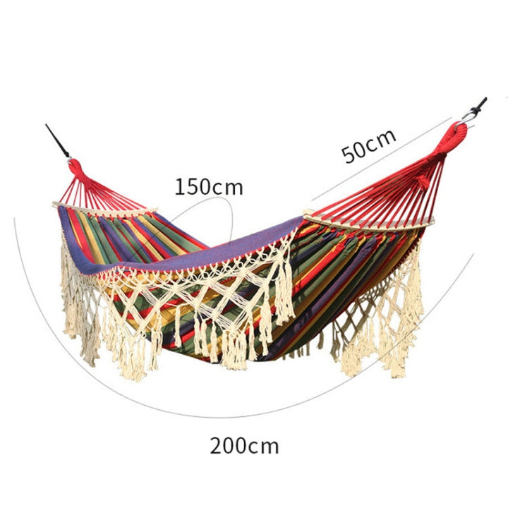 BowLift | 200x150cm Double Outdoor Camping Fringe Canvas Hammock with Pole (White)