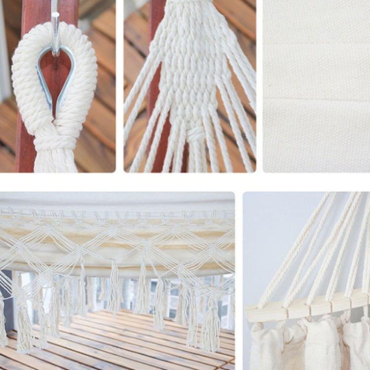 BowLift | 200x150cm Double Outdoor Camping Tassel Canvas Hammock with Rod (Pink Stripes)