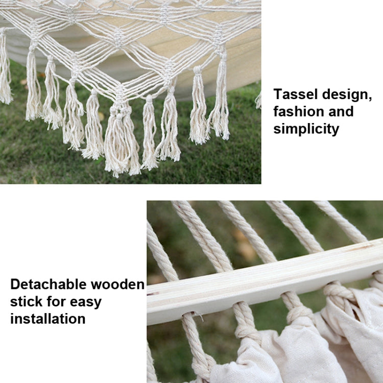BowLift | 200x150cm Double Outdoor Camping Fringe Canvas Hammock with Pole (White)