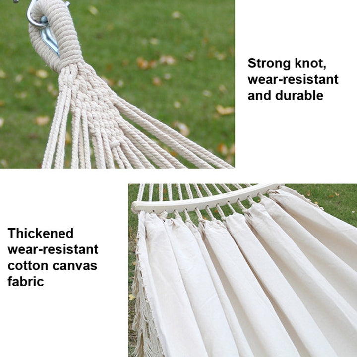 BowLift | 200x150cm Double Outdoor Camping Tassel Canvas Hammock with Rod (Pink Stripes)