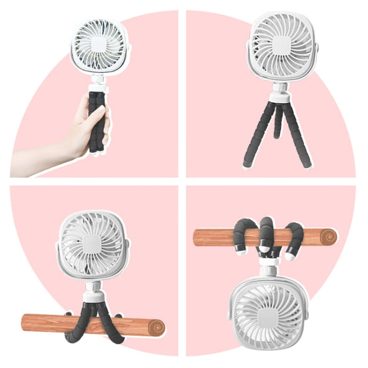 Octopus Stroller Deformation Fan Desktop Portable Handheld USB Small Fan, Colour: 1200mAh White | Bowlift